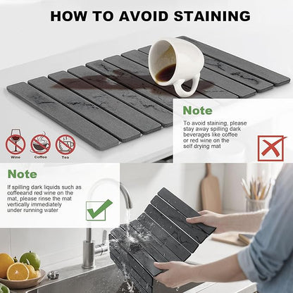 Stone Drying Mat for Kitchen Counter, Quick Diatomaceous Earth Mats for Dishes, 24" x 16" W Super Absorbent Fast-Drying Collapsible Countertop Stone Mat (Marble Grey, Extra Large)