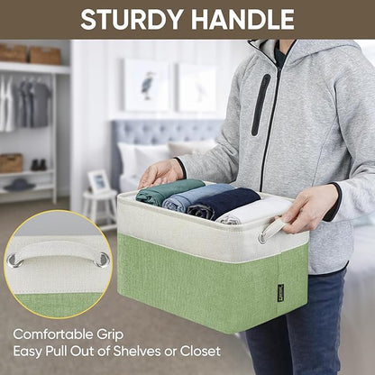 BALEINE 2 Pack Fabric Closet Storage Bins for Shelves, Linen Closet Organizers and Storage, Decorative Baskets for Organizing, Shelf, Clothes, Home, Office (Green, 15''x11''x9.5'')