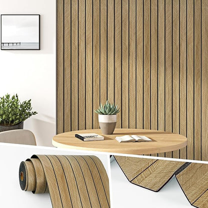 Wallercity 3D Wood Grain Wall Panels Self Adhesive Wood Slats Wall Paneling for Walls Soundproof Peel and Stick Wooden Panel for Living Room Bedroom Bathroom Waterproof Fence Wallpaper 11.7''x197''