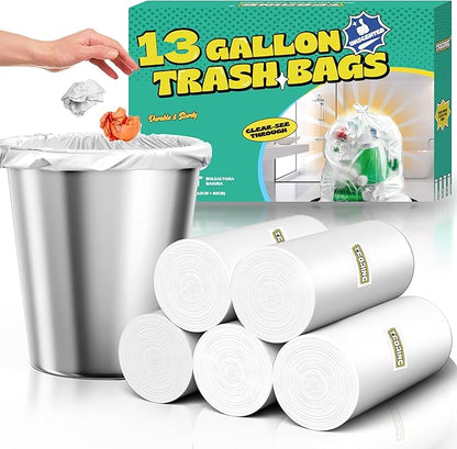 13 Gallon Tall Kitchen Trash Bags - 110 Count Clear Plastic Garbage Bags Unscented Trash Can Liners Strong Waste Basket Bags 49.2 Liter for Home and Office Bins