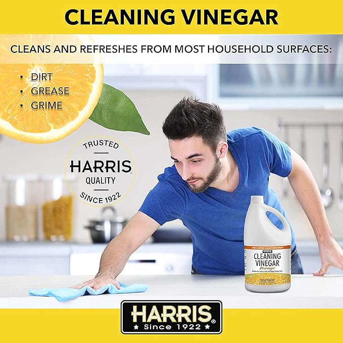 Harris Multi-Purpose Vinegar Household Surface Cleaner, Orange Scent, 128oz, Easy Pour Funnel Included