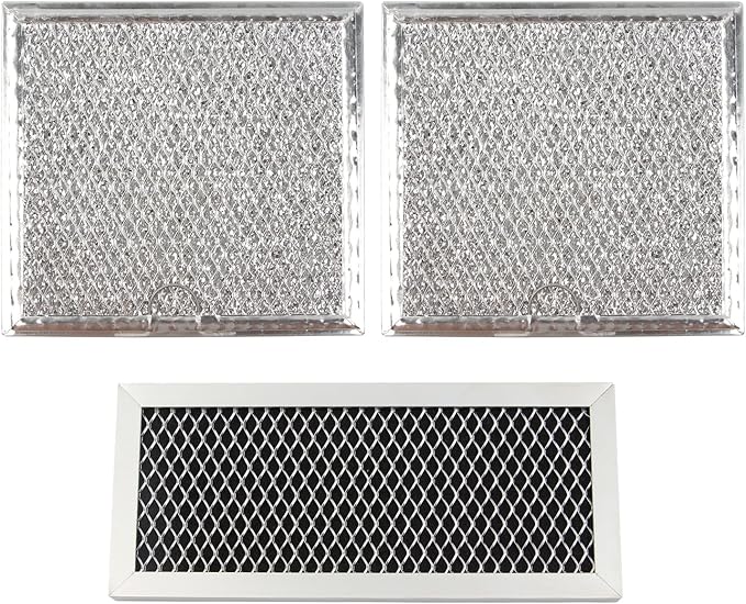 Microwave Oven Grease & Charcoal Filter Compatible with Samsung ME19R7041FS ME19R7041FS/AA ME19R7041FT ME19R7041FT/AA ME19R7041FB ME19R7041FB/AA, 1 Pc Grease Trapping & 2 Pcs Activated Carbon Filter
