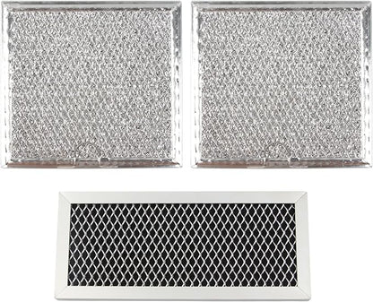 Microwave Oven Grease & Charcoal Filter Compatible with Samsung ME19R7041FS ME19R7041FS/AA ME19R7041FT ME19R7041FT/AA ME19R7041FB ME19R7041FB/AA, 1 Pc Grease Trapping & 2 Pcs Activated Carbon Filter