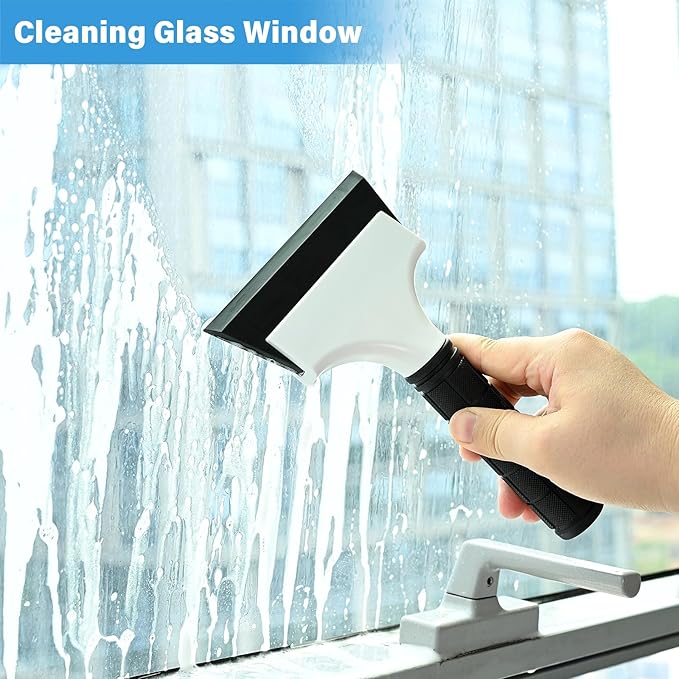 Gomake 2PCS Small Rubber Squeegee Ice Scraper Window Shower Squeegee,Auto Water Blade Squeegee for Shower Glass Door,Car Windshield, Window, Mirror, Bathroom,Countertop Cleaning (Black)