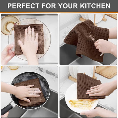 Kitinjoy 100% Cotton Kitchen Dish Cloths (12 X 12 Inches, Coffee), 6 Pack Waffle Weave Ultra Soft Absorbent Dish Towels for Drying Dishes Quick Drying Kitchen Towels Dish Rags
