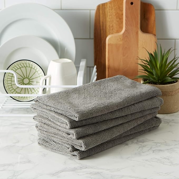 DII Cleaning Collection Soft Highly Absorbent Microfiber, Dishtowel Set, 16x24, Gray, 6 Piece