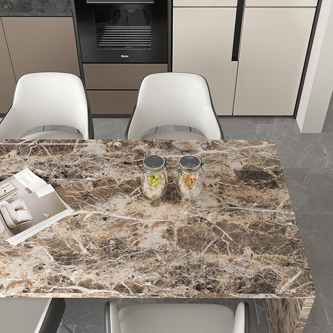 JSEVEM 16"×394" Thick Brown White Marble Wallpaper Peel and Stick Waterproof Brown Marble Contact Paper Vinyl DIY Faux Granite Furniture Tile Stickers for Kitchen Bedroom Walls Bathroom Countertops