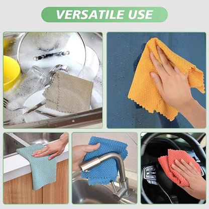 SINLAND Microfiber Dish Cloth for Washing Dishes Rags Best Kitchen Washcloth Cleaning Cloths with Poly Scour Side Popcorn Texture 5 Color Assorted 12Inchx12Inch 10 Pack