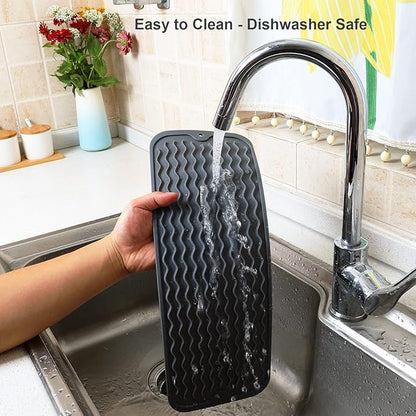 ZLR Silicone Sponge Holder & Sink Caddy Tray (6" x 17") - Narrow Dish Drying Mat for Kitchen Counter - Waterproof Soap Dispenser Organizer, Non-Slip Bathroom Vanity Tray (Dark Gray)