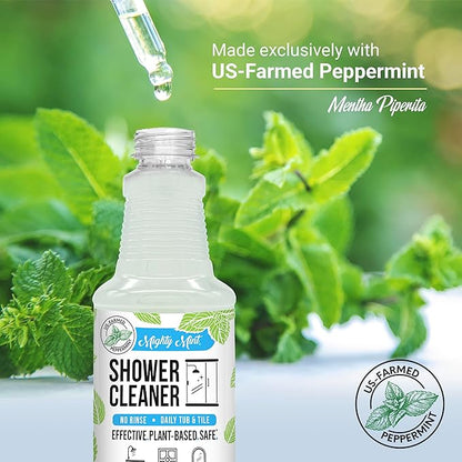 Mighty Mint Daily Shower Cleaner Spray – No Rinse, No Scrub Solution for Glass, Tile & Grout – Plant Based Formula with Peppermint Scent - 16 oz.