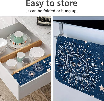 Dish Drying Mat for Kitchen Counter 18x24 Inch, Super Absorbent Dish Drainer Mat, Decorative Microfiber Dishes Drying Pad-Large(Navy Blue Moon)