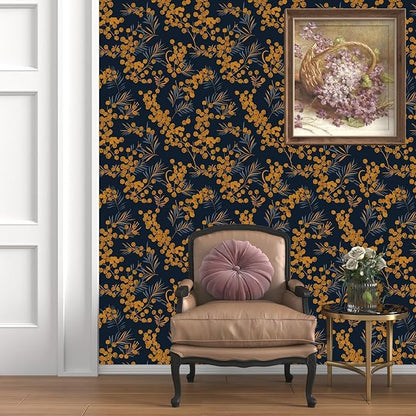 Laatse Boho Wallpaper Peel and Stick Leaf Wallpaper for Kitchen Vintage Contact Paper 17.5" x 118" Waterproof Vinyl Self Adhesive Dark Floral Wall Paper for Bedroom Walls Cabinet Locker Decor