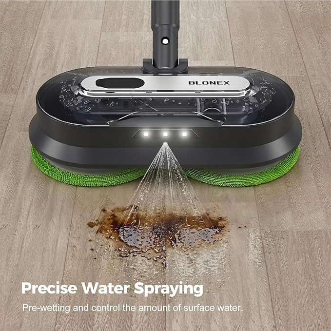 Cordless Electric Mop with Spray & Detachable Water Tank, Lightweight Electric Spin Mop with Headlights for Hardwood Tile Laminate Floors, Long-Lasting Battery, Self-Propelled Floor Cleaner