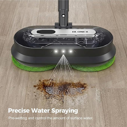 Cordless Electric Mop with Spray & Detachable Water Tank, Lightweight Electric Spin Mop with Headlights for Hardwood Tile Laminate Floors, Long-Lasting Battery, Self-Propelled Floor Cleaner