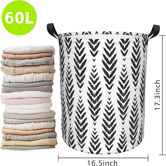 Laundry Basket Herringbone Pattern Laundry Hamper Large Laundry Basket Storage Basket Tote Bag Collapsible Organizer Basket for Bathroom,Laundry,Bedroom 17.3 x16.5 Inch