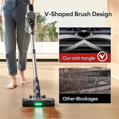 Ultenic Cordless Vacuum Cleaner, 450W 40Kpa Stick Vacuum with Car Dashboard Screen, Tangle-Free Brush for Pet Hair, Max 45mins Runtime, LED Display Tools for Hard Floor, Carpet, Car Cleaning, U12