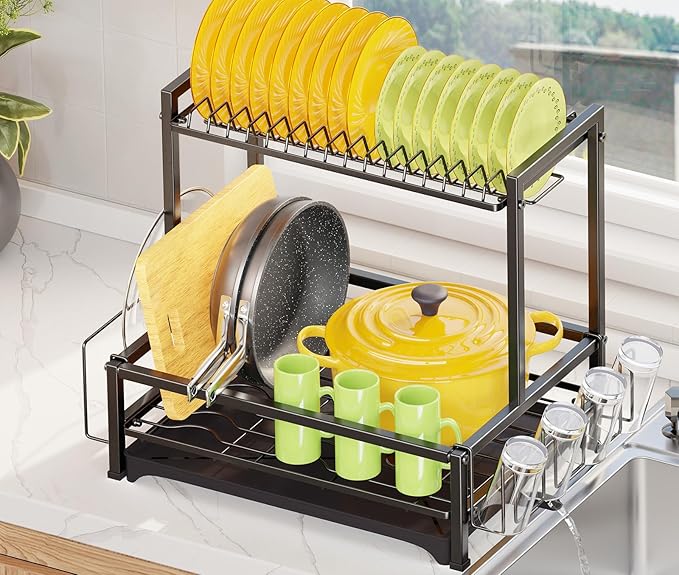 Simple Trending Dish Drying Rack, 2-Tier Dish Rack for Kitchen, Stainless Steel Dish Drainer, Black