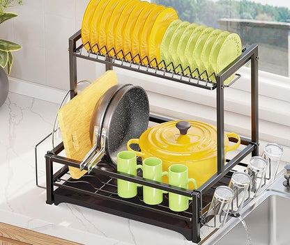 Simple Trending Dish Drying Rack, 2-Tier Dish Rack for Kitchen, Stainless Steel Dish Drainer, Black