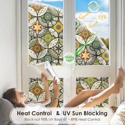 DKTIE Static Cling Decorative Window Film with Installation Tools Non Adhesive Privacy Film Stained Glass Window Film for Bathroom Shower Door Heat Cotrol Anti UV 35.4 x 78.7 Inch