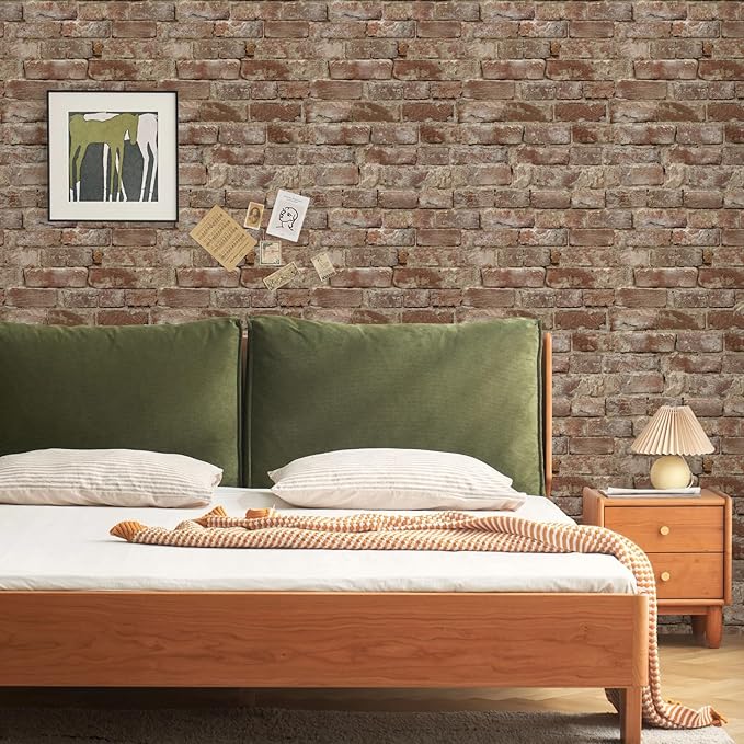 Red Brick Wallpaper Peel and Stick Faux Brown Brick Contact Paper Self Adhesive Fireplace Wallpaper for Bedroom Kitchen Backsplash Waterproof Red Chimney Contact Paper for Walls 78.7inL 17.3inW