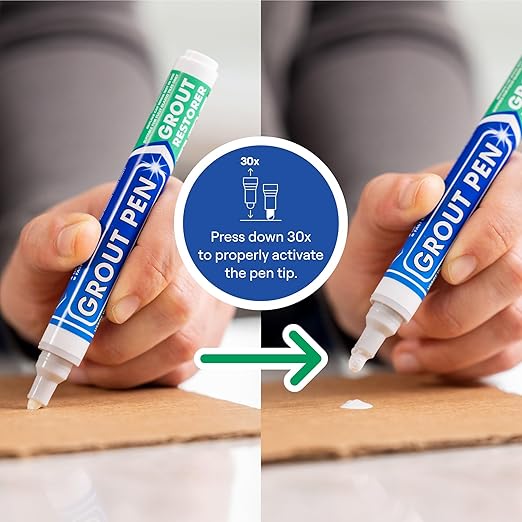 Grout Pen Tile Paint Marker: Waterproof Grout Paint, Tile Grout Colorant and Sealer Pen - Narrow 5mm, 2 Pack with Extra Tips (7mL) - Winter Grey