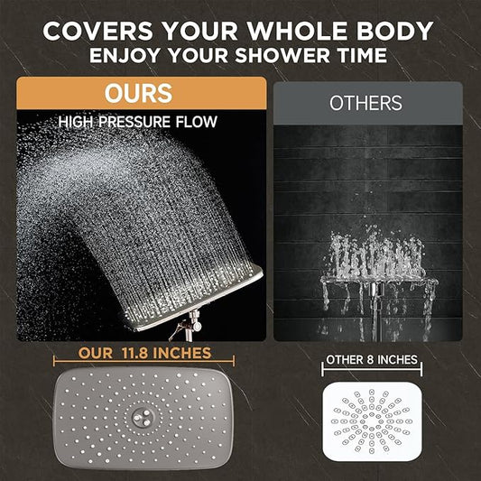 Veken Wide Brushed Nickel Rain Shower Head with Handheld, High Pressure Rainfall Showerhead Combo with Arm for Bathroom Accessories, Home Decor, Detachable Dual Shower with Multi Modes Handheld Spray