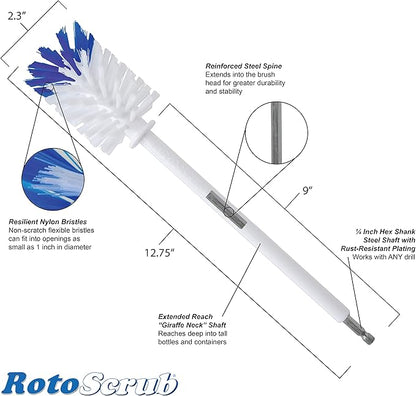 RotoScrub Bottle Brush - Drill Accessory - Clean Water Bottles, Coffee Mugs, Cups, Pots, Glasses, Jars, Blenders & Pitchers