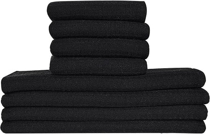 Kitchen Dish Wash Cloths Waffle Terry Design DishCloths12x12 in Pk of 4 & Dish Towels 13x28 in Pk of 4|Cotton Dish Rags for Drying Dishes|Counter Top |Spring Easter Basket Decor|Black