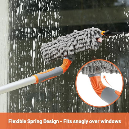 Eazer 65'' Squeegee Window Cleaner 2 in 1 Rotatable Window Cleaning Tool Kit with Telescopic Pole, Window Washing Equipment with Bendable Head for Indoor/Outdoor Window and Car Glass