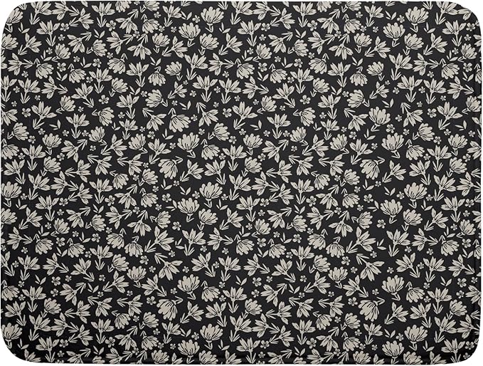 Floral Dish Drying Mat for Kitchen Counter 24x18 Inch Black Flower Drying Mat with Absorbent Reversible Microfiber Holiday Season Spring Dish Drainer Mats Rack Pad for Coffee Countertop Protector
