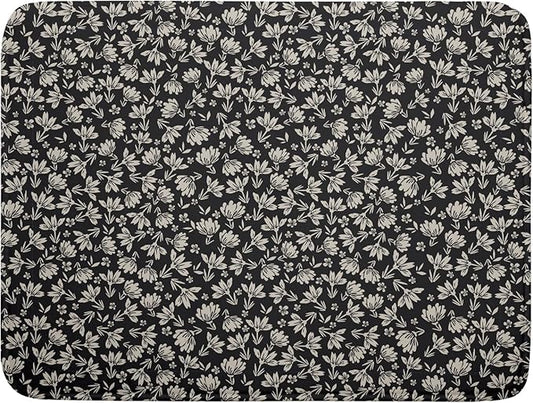 Floral Dish Drying Mat for Kitchen Counter 24x18 Inch Black Flower Drying Mat with Absorbent Reversible Microfiber Holiday Season Spring Dish Drainer Mats Rack Pad for Coffee Countertop Protector