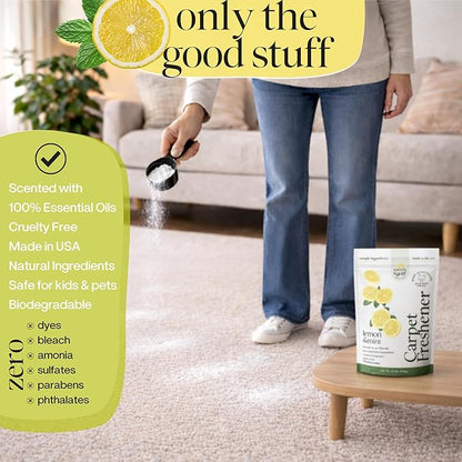 Merry & Gold Carpet Freshener & Deodorizer Powder - 31oz | Pet Odor Eliminator for Strong Odors| Lemon + Mint | Safe for Homes with Pets | Made in USA | Natural Ingredients (Lemon & Mint)