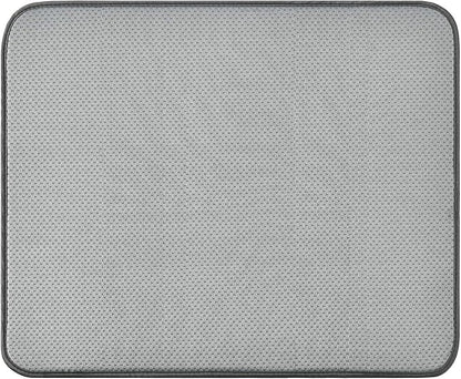 SUBEKYU Dish Drying Mat for Kitchen Counter, Microfiber Absorbent Dishes Drainer/Rack Pads under Sink, 19.6 by 16.1 inches, Set of 2, Grey, Ripple