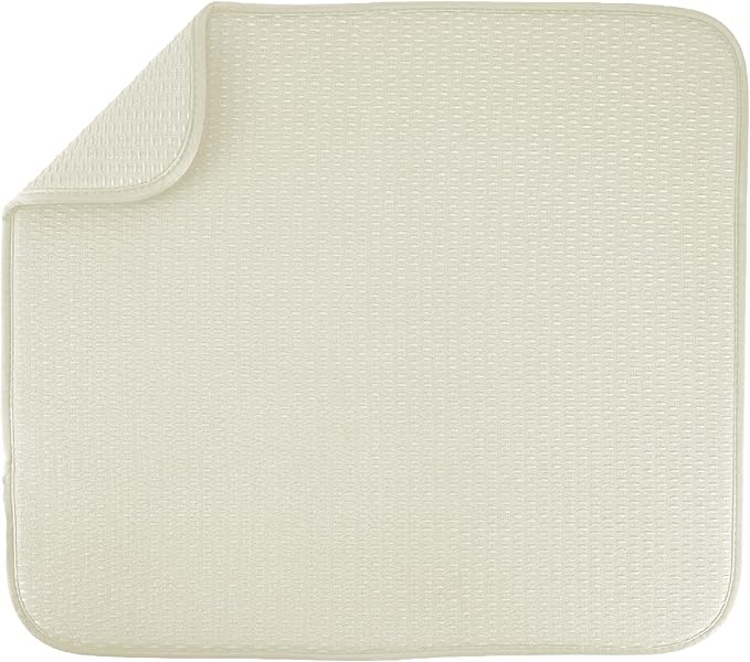 S&T INC. Dish Drying Mat, 16” x 18”, Absorbent Microfiber Kitchen Counter Mat, Drying Pad for Dishes, Utensils, Pots and Pans, Large, Diamond Texture, Cream