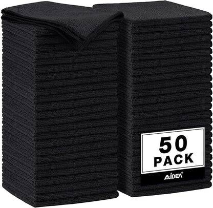 AIDEA Microfiber Cleaning Cloth Black 50PK, Microfiber Towels for Cars, Premium Car Cloths, Dusting Cloth Lint Free Cleaning Rags for SUVs, House, Kitchen, Window, Workshops,11.5×11.5"