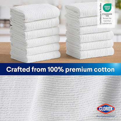 Clorox Ribbed Dishcloths - 100% Cotton Quick Dry Dish Cloths - Absorbent Multipurpose Cleaning for Restaurants, Kitchen, Bathroom, Hotel - 12" x 12" - White 12 Pack