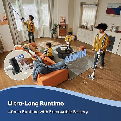 Ultenic U10 Ultra Cordless Stick Vacuum Cleaner, 450W Motor, 30KPa Suction, Max 40mins Runtime, Anti-Tangle Brush, 1L Dustbin Capacity, Stick Vacuum for Home, Pet Hair, Hardwood Floors, and Carpets