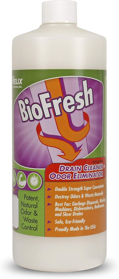 Enzyme Drain Cleaner & Deodorizer for Sink Drain, Showers, Septic Systems, Bathroom & Kitchen - Smell Remover for Fruit Fly Garbage Disposals, Dishwasher & Washing Machines - (32oz)