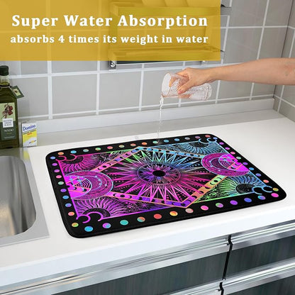 Colorful Microfiber Dish Drying Mat for Kitchen Counter 18 X 24 in Moon Decoration Dishes Pad Coffee Mats