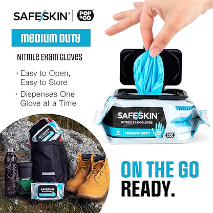SAFESKIN Disposable Nitrile Gloves in POP-N-GO Pack (50 or 200 Count) Medium Duty, Powder-Free -Cleaning, Gardening, Crafts