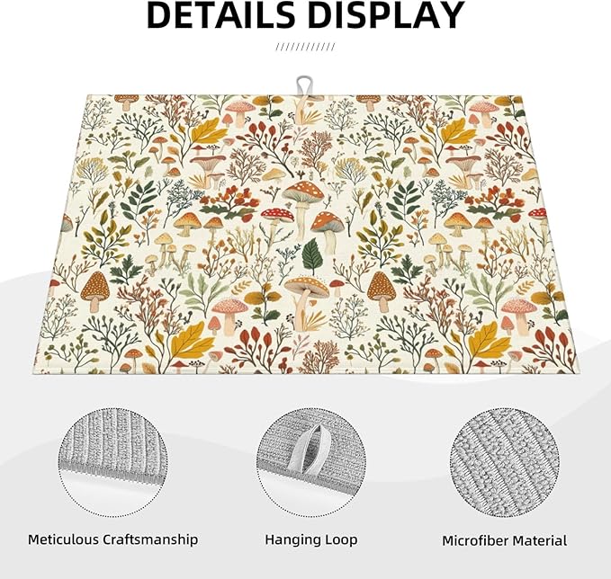 Mushroom Dish Drying Mat For Kitchen Microfiber Drying Mats Absorbent Reversible Dish Pad Draining Mats For Countertop Coffee Mats 18x24 Inch