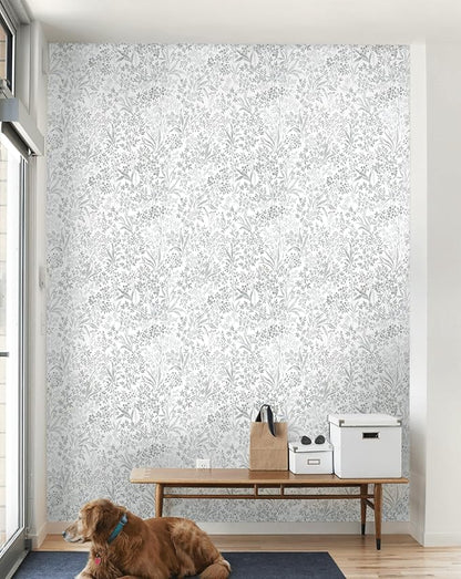 Heroad Boho Peel and Stick Wallpaper Floral Contact Paper for Cabinets Drawers Grey Wall Paper Waterproof Self Adhesive Leaf Wallpaper for Bedroom Bathroom Removable Decor Vinyl Roll 15.5''x78.7''