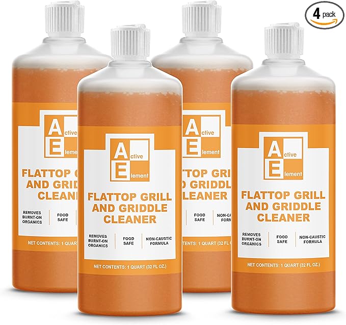 Flat Top Grill Cleaner – 32 fl oz (Pack of 4) | Griddle Cleaner, Food Safe, Non-Caustic, Removes Burnt-On Residue, Blackstone Compatible