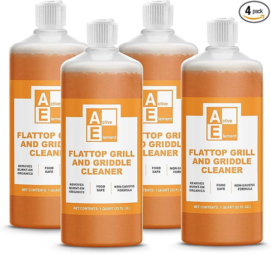 Flat Top Grill Cleaner – 32 fl oz (Pack of 4) | Griddle Cleaner, Food Safe, Non-Caustic, Removes Burnt-On Residue, Blackstone Compatible