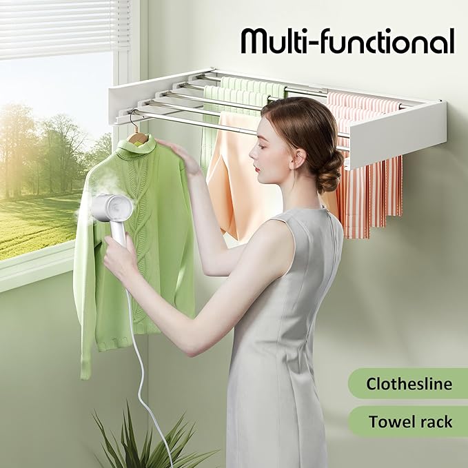 Clothes Drying Rack Wall Mounted 32“,Drying Rack Clothing Wall Mount,Laundry Drying Rack,Wall Mounted Clothes Hanging Rack (White)