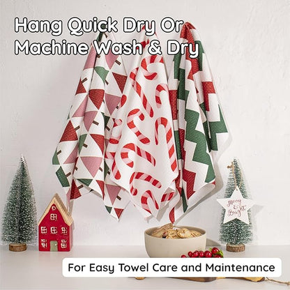 Christmas Kitchen Towels Set of 3 Candy Lane – Microfiber Waffle Weave Dish Towels 16x24, Super Absorbent & Lint-Free Holiday Kitchen Towels for Drying, Cleaning & Christmas Décor