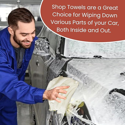 Shop Towels | Multipurpose Commercial and Residential shop cleaning | Car Wash, Polish, Housewares, Microwave, Coffee Machine, Restaurant, Bathrooms, Electronics, Auto Garage | 50 Pack 14"x12" Natural