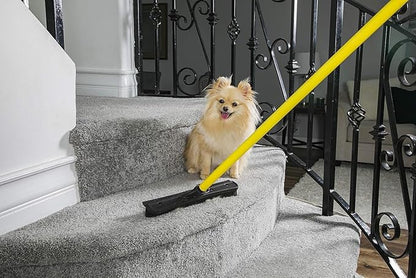 FURemover Original Pet Hair Rubber Broom with Squeegee, with 58” Telescopic Handle for Carpet, Tile and Hardwood and Scrub Cloth Combo