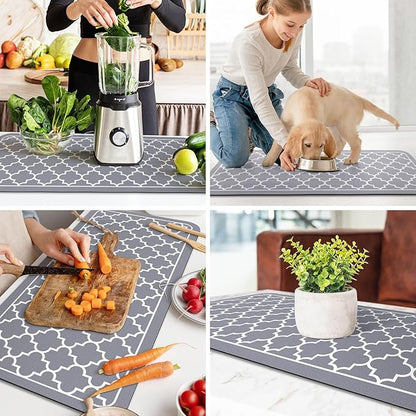WISELIFE Dish Drying Mat Super Absorbent Drying Mat Large Dish Drying Mats for Kitchen Counter Easy Clean Dish Mat Kitchen Drying Mat18"x 36" Stylish Grey