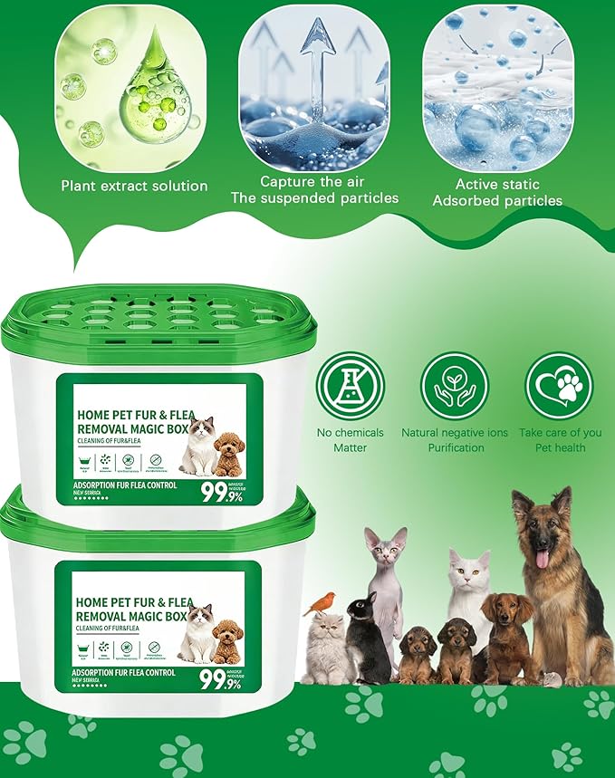 Home Pet Fur & Odor Removal Magic Box, 360° All-Round Airborne Hair Collector, Full-Angle Floating Fur & Dander Trap, Powerful All-Direction Pet Hair Removal and Deodorization (3 PCS)